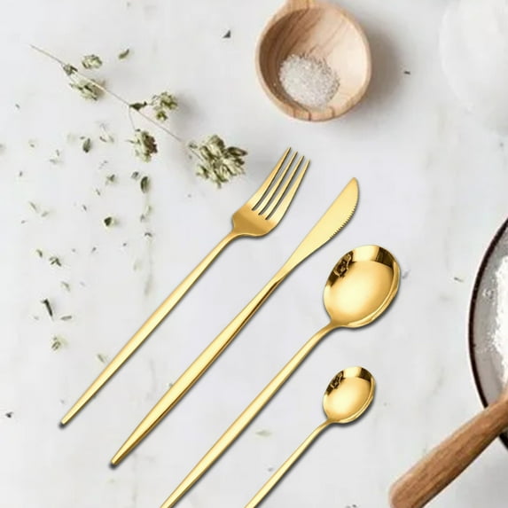 Snmubt Stainless Steel Knife And Fork 24 Piece Tableware Set Gift Box Titanium Gold Plated Western Spoon (Gold)