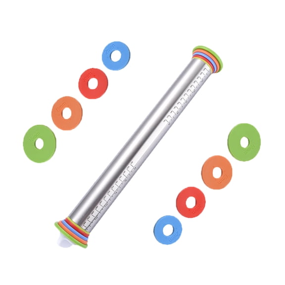 Snmubt Stainless Steel Rolling Pin Dough Roller With 8 Rings Kitchen Tools Kitchen Gadgets (Stainless Steel)