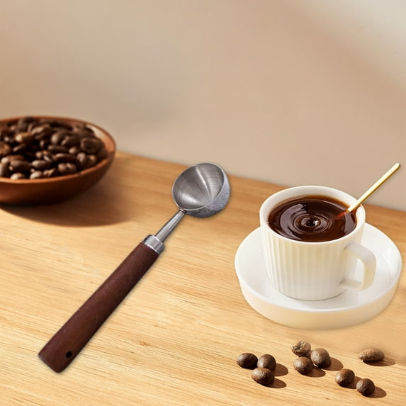 Snmubt Stainless Steel Wooden Handle Coffee Measuring Spoon Tea Spoon Baking Scale Measuring Spoon Milk Powder Auxiliary Food Spoon Seasoning Measuring Spoon (Silver)