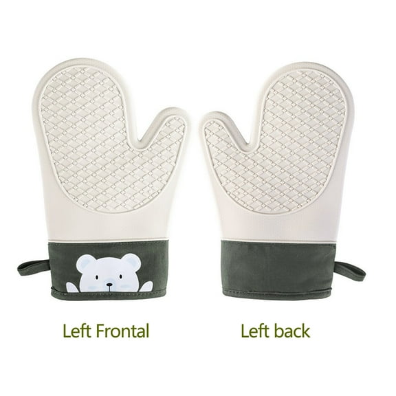 Snmubt Thermal Protection Non-Slip Oven Mitt Set Soft Cotton Lining Extra Long Elasticated Thick Cooking Mitts Kitchen Gloves Pot Liners Green (Army Green)