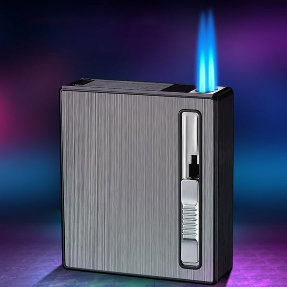 Snmubt Twenty Cigarettes Thick Case Double Direct Flame Windproof Lighter Case Gift Personalized Wholesale (Grey)