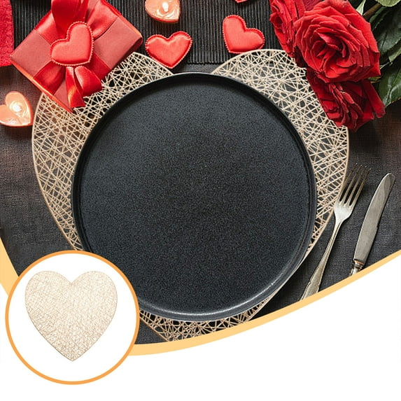 Snmubt Valentine'S Day Placemats Love Hollow Placemats Pvc Placemats Avoid Slip Placemats Suitable For Holiday Kitchen Tables Gold, Pvc
