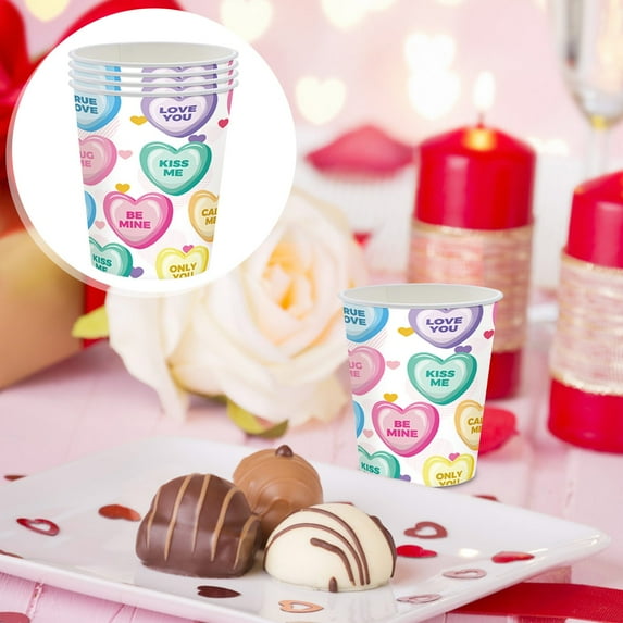 Snmubt Valentines Day Party Supplies Set Love Tablecloth Valentine'S Day Party Tablecloth Paper Plates Paper Cup Napkin (Color)