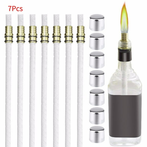 Snmubt Wine Bottle Torch Kit 7 Pack, Includes 7 Long Life Torch Wicks, Brass Wick Mount (White)