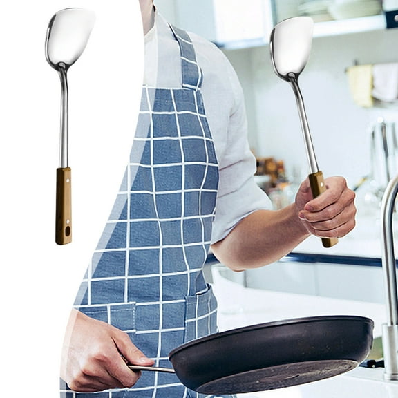 Snmubt Wok Spatula Frying Spatula Spoon - 304 Stainless Steel Metal Extra Long Handle Cooking Tools Wok Utensils And Wok Accessories For Iron Carbon Steel Wok (Silver)