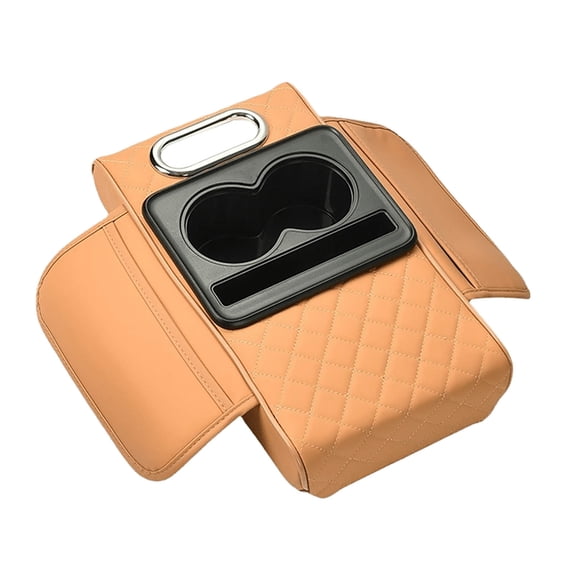 Snmubt Yellow Car Center Console Pad, Multifunctional Tissue Organizer & Armrest Cushion, PU Leather Storage for Summer