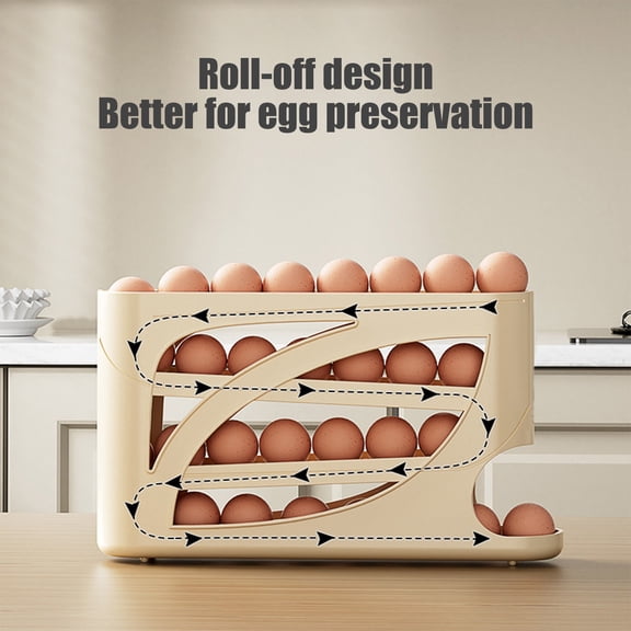 Snmubt Yellow Rolling Egg Holder for Fridge, 30 Capacity Stackable Dispenser Rack, Kitchen Countertop Storage Organizer, Plastic Hen Gift, Yellow