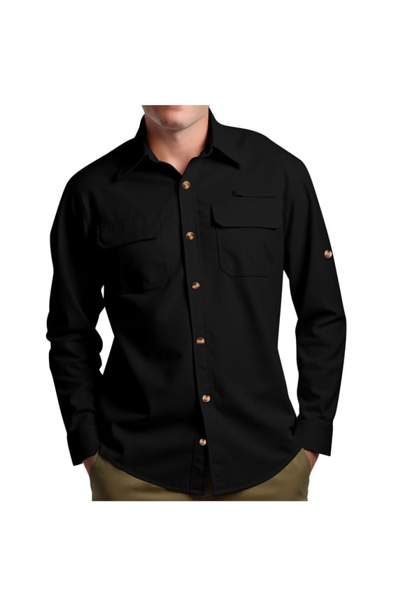 Shirts for Men Collared Neck Long Sleeve Button down Outdoor Actives Casual Going out Shirts with Pockets