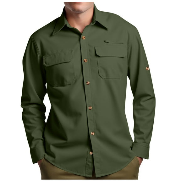 Snndgx Shirts for Men Collared Neck Long Sleeve Button down Outdoor Actives Casual Going out Shirts with Pockets