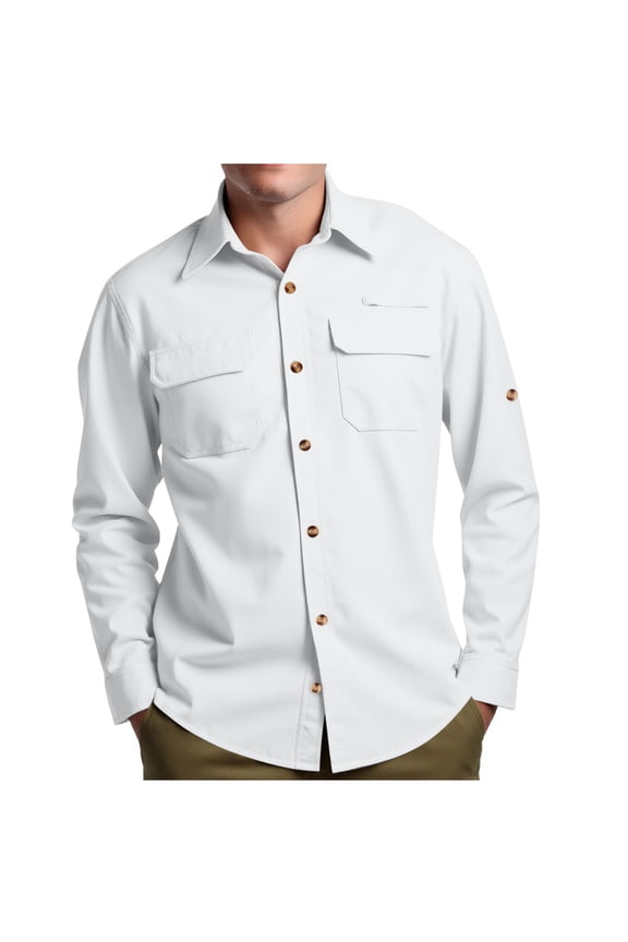Shirts for Men Collared Neck Long Sleeve Button down Outdoor Actives Casual Going out Shirts with Pockets