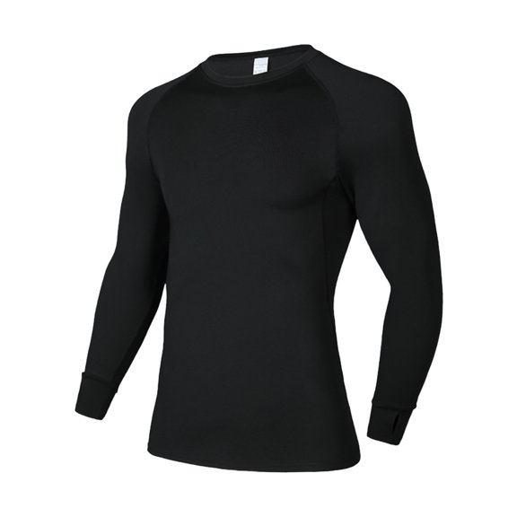 Snndgx Sports Shirts for Men Long Sleeve Fleece Thermal Crew Neck Stretchy Quick Drying Mens Workout Muscle Shirts