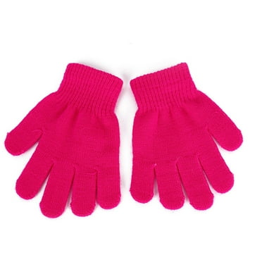 SnnmBlm Kids Gloves Knit Gloves for Girls/Boys Solid Colors Hot Pink One Size