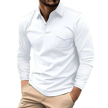 SnnmBlm Men's 2024 Casual Shirts Classic Button Basic Long Sleeve Shirt Solid Color Cotton Tees Stylish Tops White L