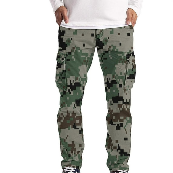 SnnmBlm Men's Cargo Pants Casual Army Camo Relaxed Fit Cotton Camouflage Cargo Work Pants Green L