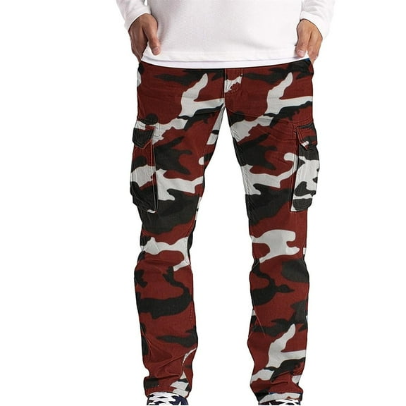 SnnmBlm Men's Cargo Pants Casual Army Camo Relaxed Fit Cotton Camouflage Cargo Work Pants Wine S