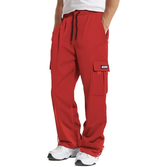SnnmBlm Men's Cargo Sweatpants Wide Leg Joggers Pants with 5 Pockets for Athletic, Workout, Jogging, Running Red 2XL
