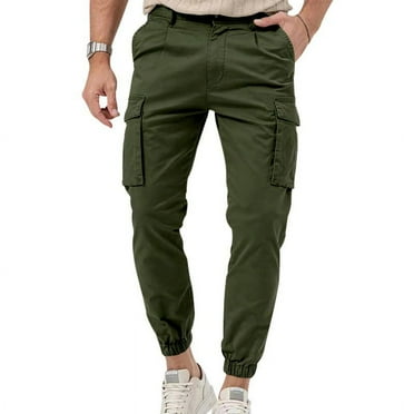SnnmBlm Men's Casual Cargo Pants Joggers Hiking Sweatpants Stretch Elastic Waist Work Pants Army Green 2XL