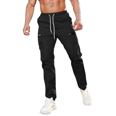 SnnmBlm Men's Casual Cargo Sweatpants Waist Drawstring Joggers Hiking Pants for Men with Pockets Black 2XL