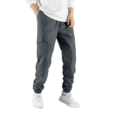 SnnmBlm Men's Casual Drawstring Elastic Waist Cargo Pants Flap Pocket Street Trousers Baggy Jogger Gray XL