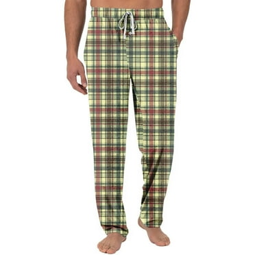 SnnmBlm Men's Cotton Super Soft Flannel Plaid Pajama Sleep Pants Light Brown L