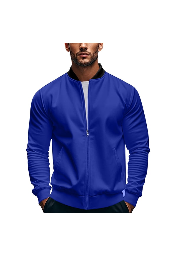 Men's Windbreaker Lightweight Jacket, Windproof Casual Jacket with Pockets, Coat with Full Zip Royal Blue M