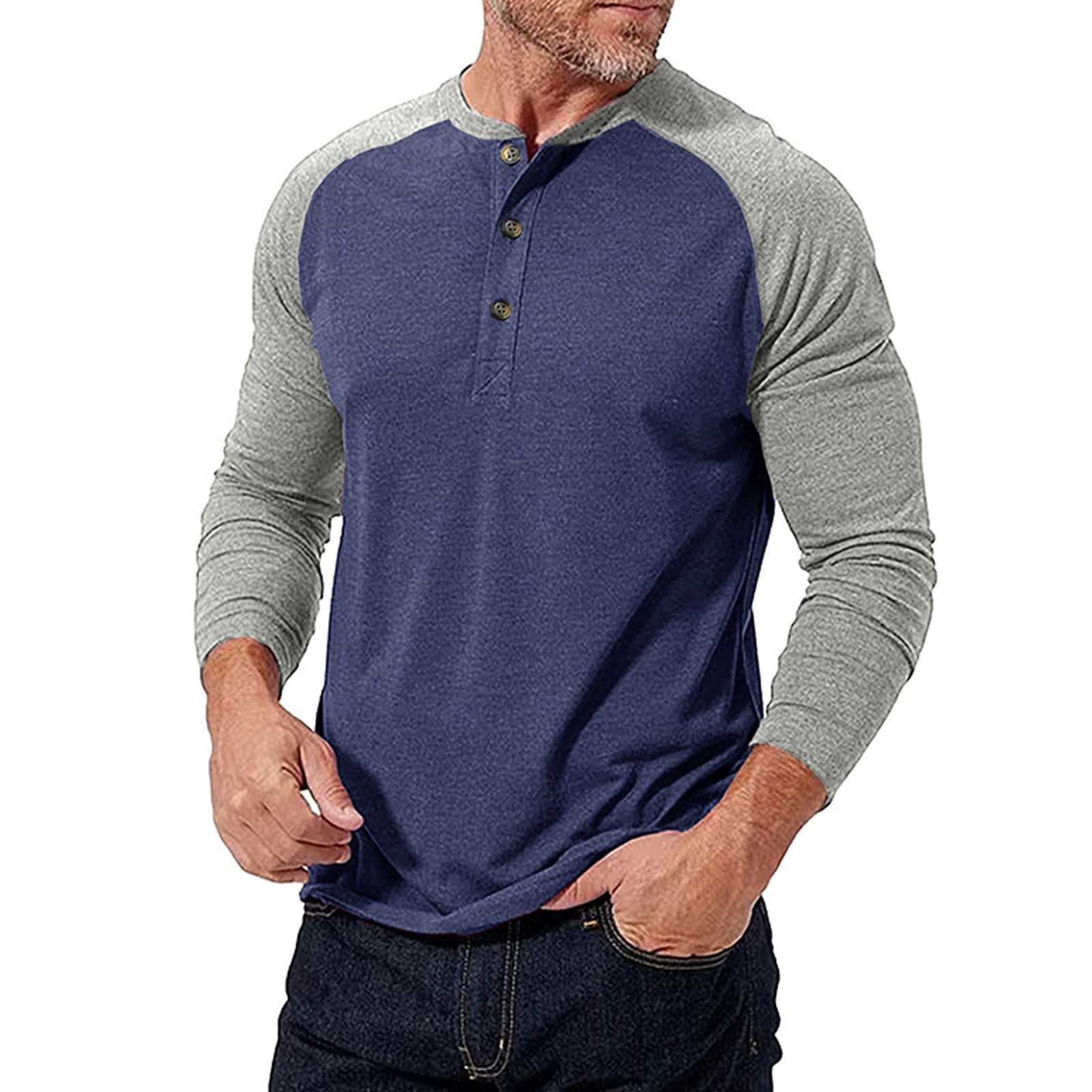 SnnmBlm Men's Henley Shirts Raglan Long Sleeve Casual Slim