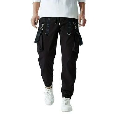 SnnmBlm Men's Multi-Pocket Jogger Cargo Pants with Rib Cuff Black S