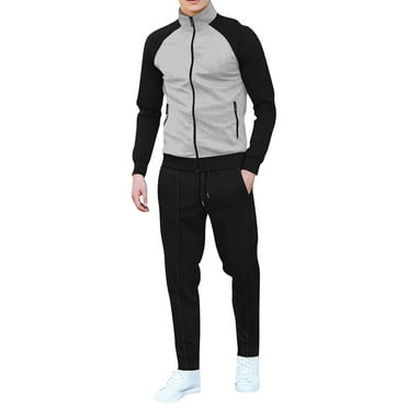 SnnmBlm Men's Tracksuits Sweatsuits for Men Sweat Track Suits 2 Piece Casual Athletic Jogging Warm Up Full Zip Sets Light Gray 2XL