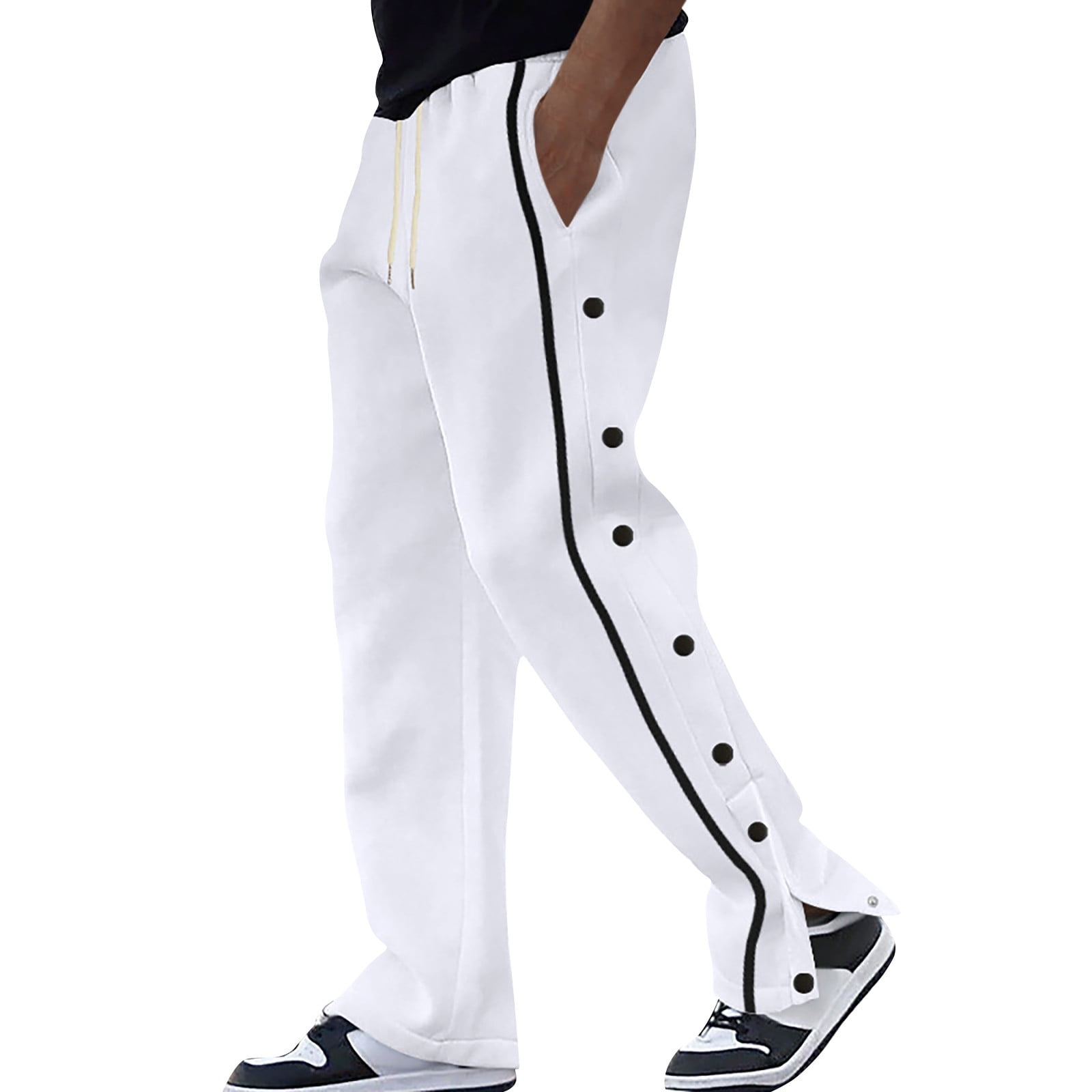 SnnmBlm Mens Away Basketball Pants High Split Button Sweatpants Open