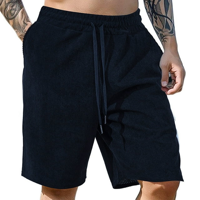 SnnmBlm Mens Casual 9 Inch Shorts Summer Beach Linen Shorts Lightweight Drawstring Elastic Waist Shorts with Pockets Navy 3XL