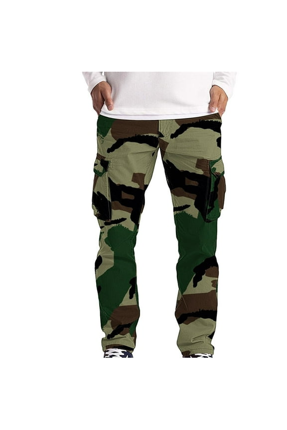 Mens Casual Street Fashion Camo Cargo Pants Army Pants Work Hunt Pants Army Green L