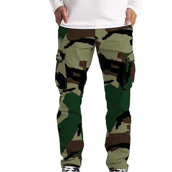 SnnmBlm Mens Casual Street Fashion Camo Cargo Pants Army Pants Work Hunt Pants Army Green S
