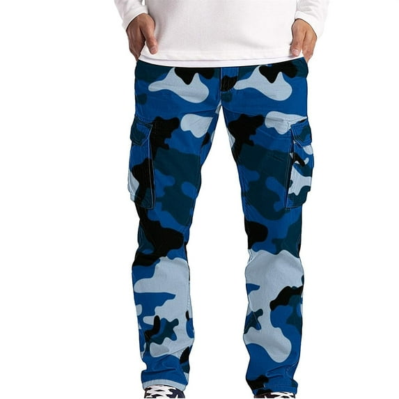 SnnmBlm Mens Casual Street Fashion Camo Cargo Pants Army Pants Work Hunt Pants Blue 3XL