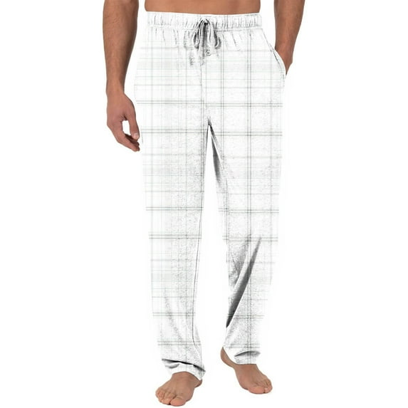 SnnmBlm Mens Pajama Pants Bottoms Fleece Lounge Pants Sleepwear Plaid PJs with Pockets Microfleece White XL