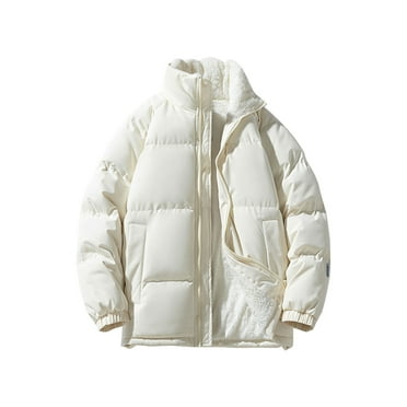 SnnmBlm Mens Winter Padded Jackets Full Zipper Windproof Jacket Coat Beige 2XL