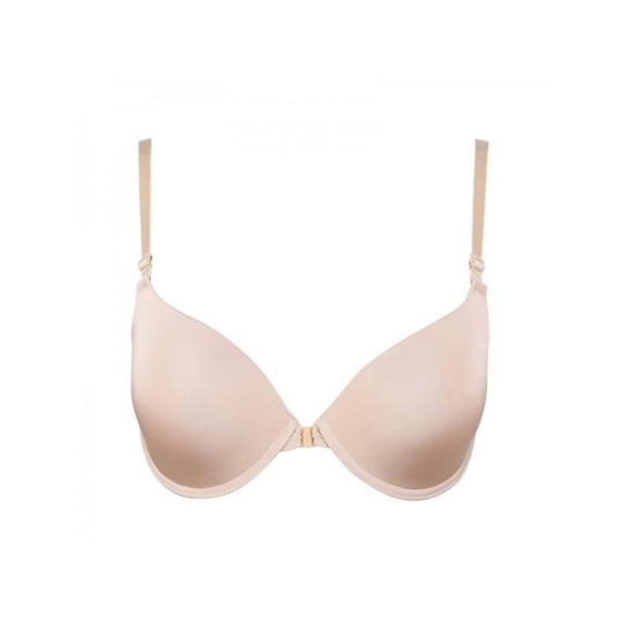 SnnmBlm Racerback Push Up Padded Bras for Women Add 2 Cup Front Closure Back Smoothing T Back Plunge Underwire Bra Complexion M