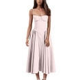 thumbnail image 1 of SnnmBlm Sleeveless Corset Dress for Women 2024 Elegant Spaghetti Strap Midi Dress Flowy Pleated Hem Low Cut Prom Dresses Pink S, 1 of 4