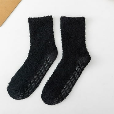 SnnmBlm Slipper Socks with for Women Men, Non Slip Socks Ankle Fuzzy Socks Soft Fluffy Sleep Socks Winter Thick Warm Cozy Socks for Women Girls Black 1 Pairs