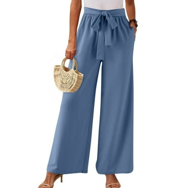 SnnmBlm Summe Wide Leg Dress Pants for Women High Waisted Palazzo Casual Work Pants Beach Trousers with Pocket Blue XL