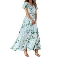 thumbnail image 1 of SnnmBlm Summer Dresses for Women 2024 Floral Boho Dress Beach Casual Mid Length Dress Short Sleeve Flowy Elegant Maxi Dress Green S, 1 of 8