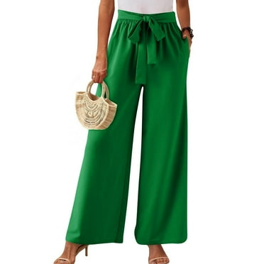 SnnmBlm Wide Leg Dress Pants for Women Paperbag High Waisted Business Casual Pants Palazzo Lounge Pants Trousers with Pockets Green L