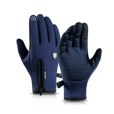 SnnmBlm Winter Warm Gloves Men Women Cycling Wkiing Windproof and Pu Leather Touchscreen Cold Driving Gloves Dark Blue M