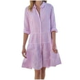 thumbnail image 1 of SnnmBlm Womens Striped Button Down Midi Shirt Dress Casual Loose Cuffed Long Sleeve Mid Long Dresses Pink S, 1 of 6