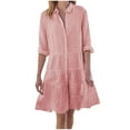 thumbnail image 1 of SnnmBlm Women Striped Shirt Dress Roll Up Sleeve Button Down Long Sleeve Casual Loose Dresses High Waist A Line Swing Dress Watermelon Red S, 1 of 6