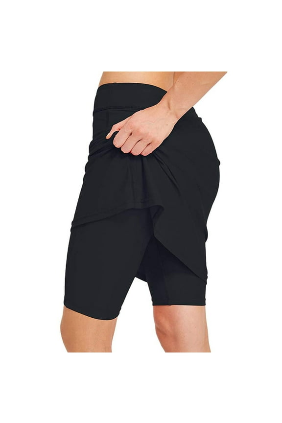 Women Swim Skirt with Legging Sun Protective 50+ Swimming Tight Skort Capris Black 2XL