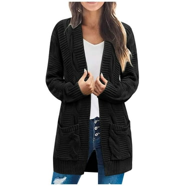 SnnmBlm Women's 2024 Long Sleeve Cable Knit Cardigan Sweaters Open Front Fall Outwear Coat Black S