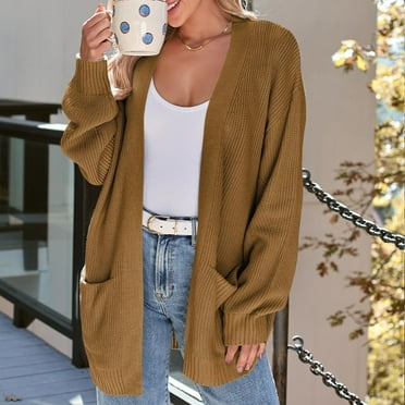 SnnmBlm Women's 2024 Oversized Cardigans Soft Knit Cardigan Sweater with Pockets Camel L