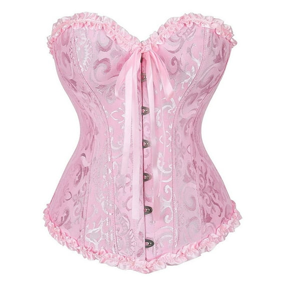 SnnmBlm Women's Bustier Corset Lace Up Boned Overbust Bustier Top Pink 5XL