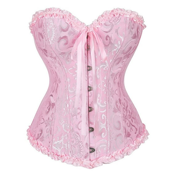 SnnmBlm Women's Bustier Corset Lace Up Boned Overbust Bustier Top Pink M