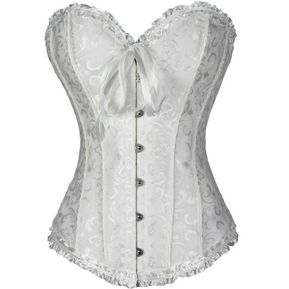 SnnmBlm Women's Bustier Corset Lace Up Boned Overbust Bustier Top White 2XL